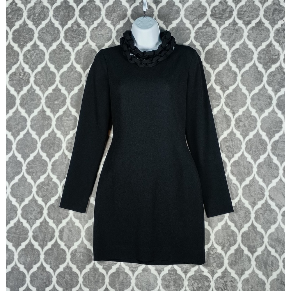 Diane von Furstenberg Dress Size 2 Black Giada Chain Collar Long Sleeve Mini